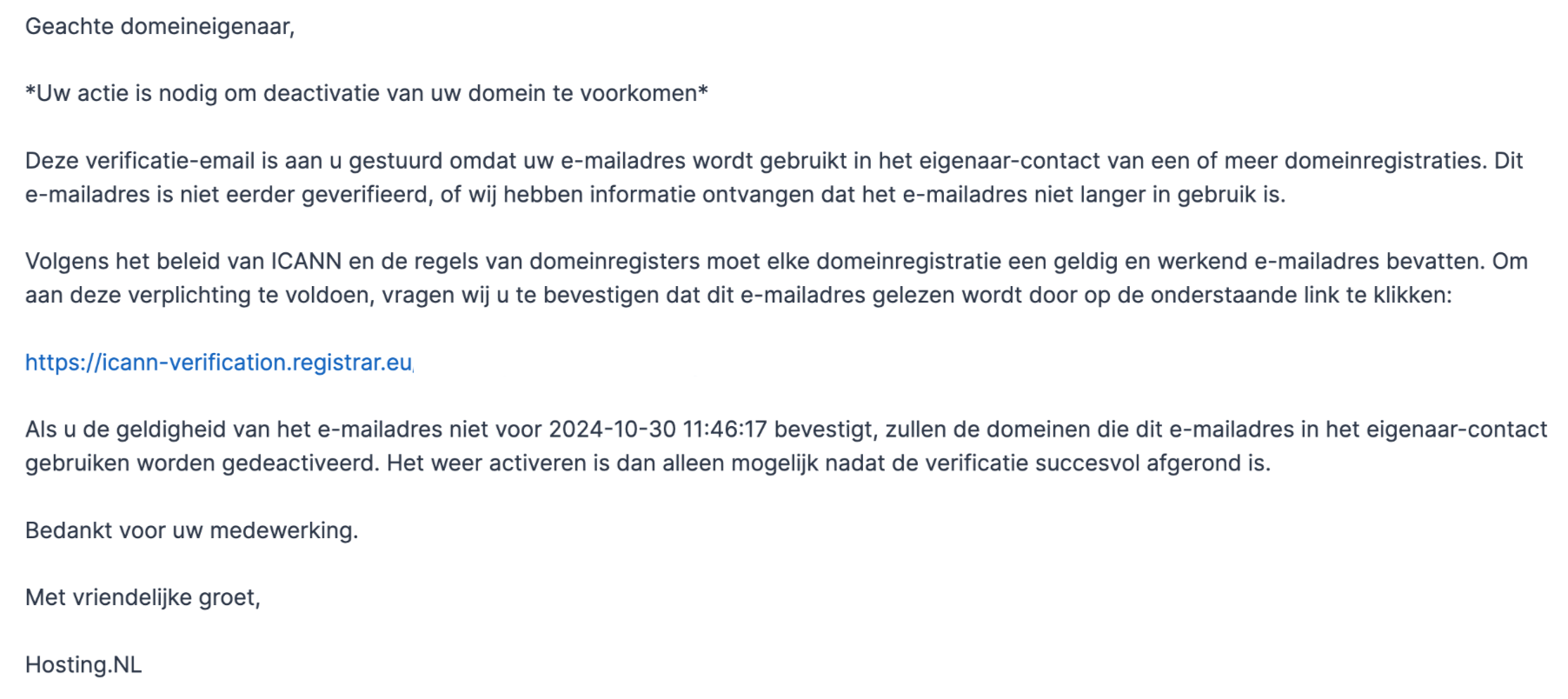 De e-mail van Registrar.eu