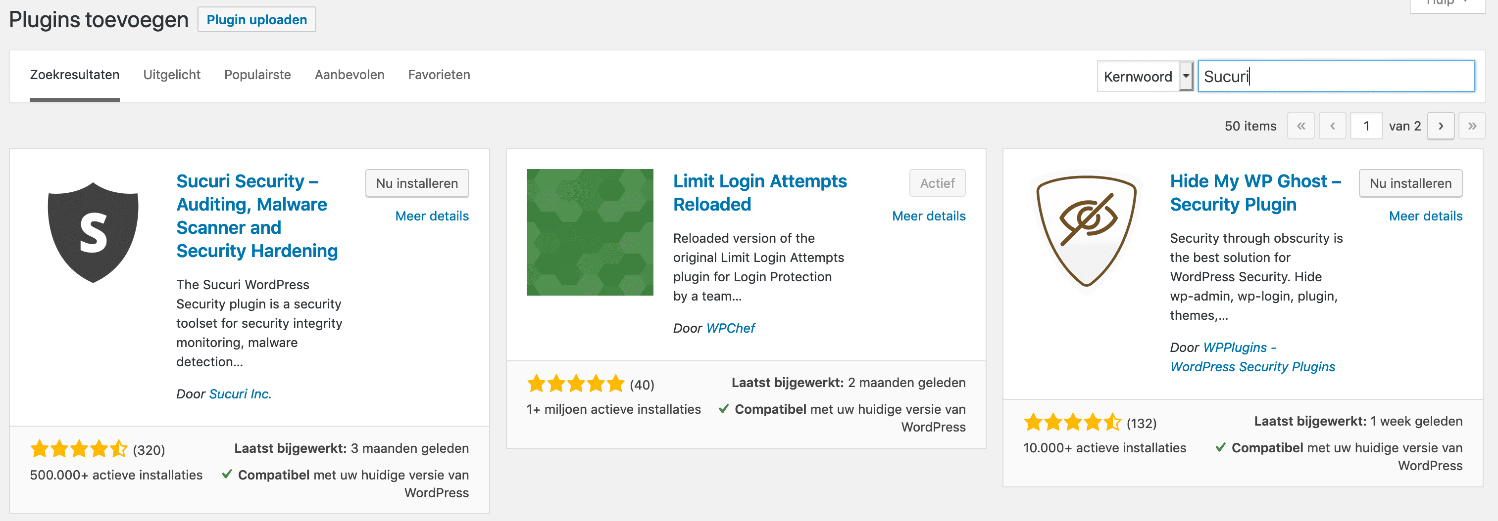Sucuri plugin installeren