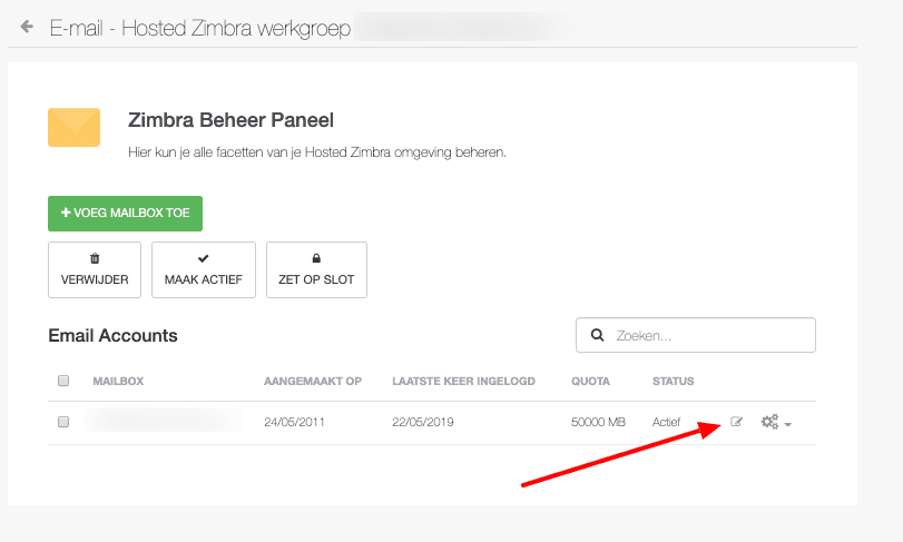 Zimbra mailbox bewerken
