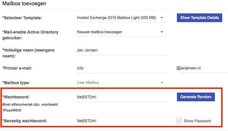 nieuwe mailbox configuratie